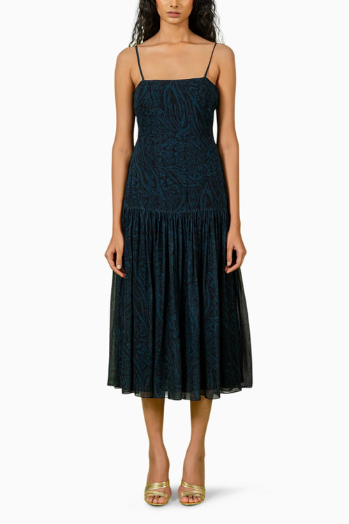 Blue Leopard Print Midi Dress