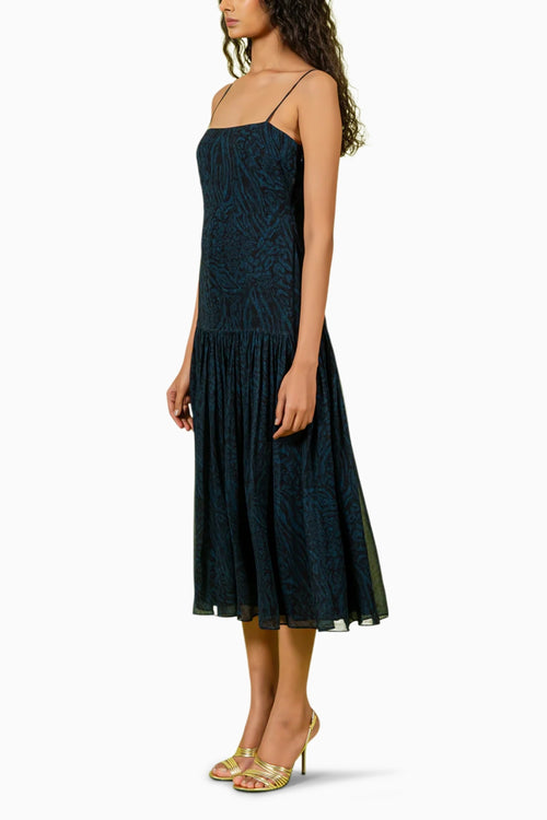 Blue Leopard Print Midi Dress