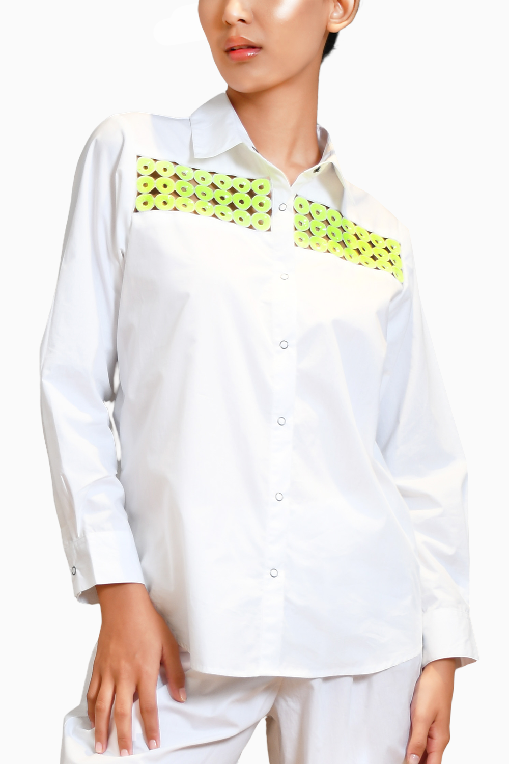 White Cotton Shirt with Cutwork