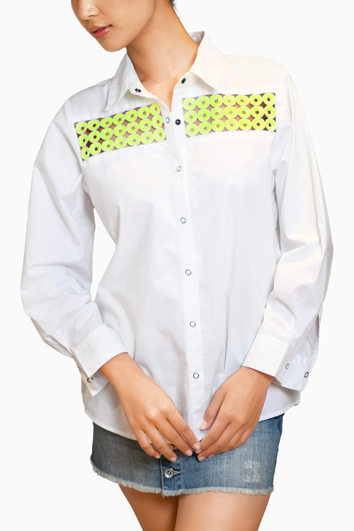 White Cotton Shirt with Cutwork