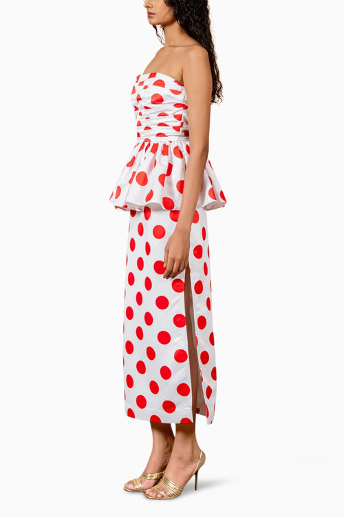 Red Polka Draped Tube Dress