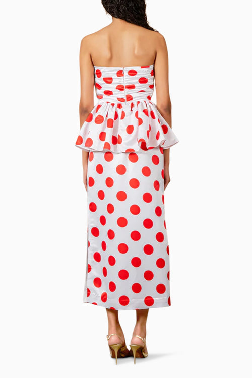 Red Polka Draped Tube Dress