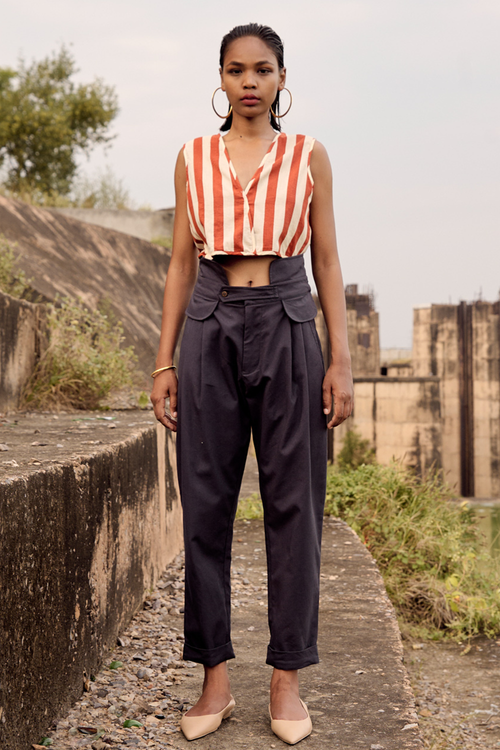 Caroline Crop Top and Grey Teal Trouser