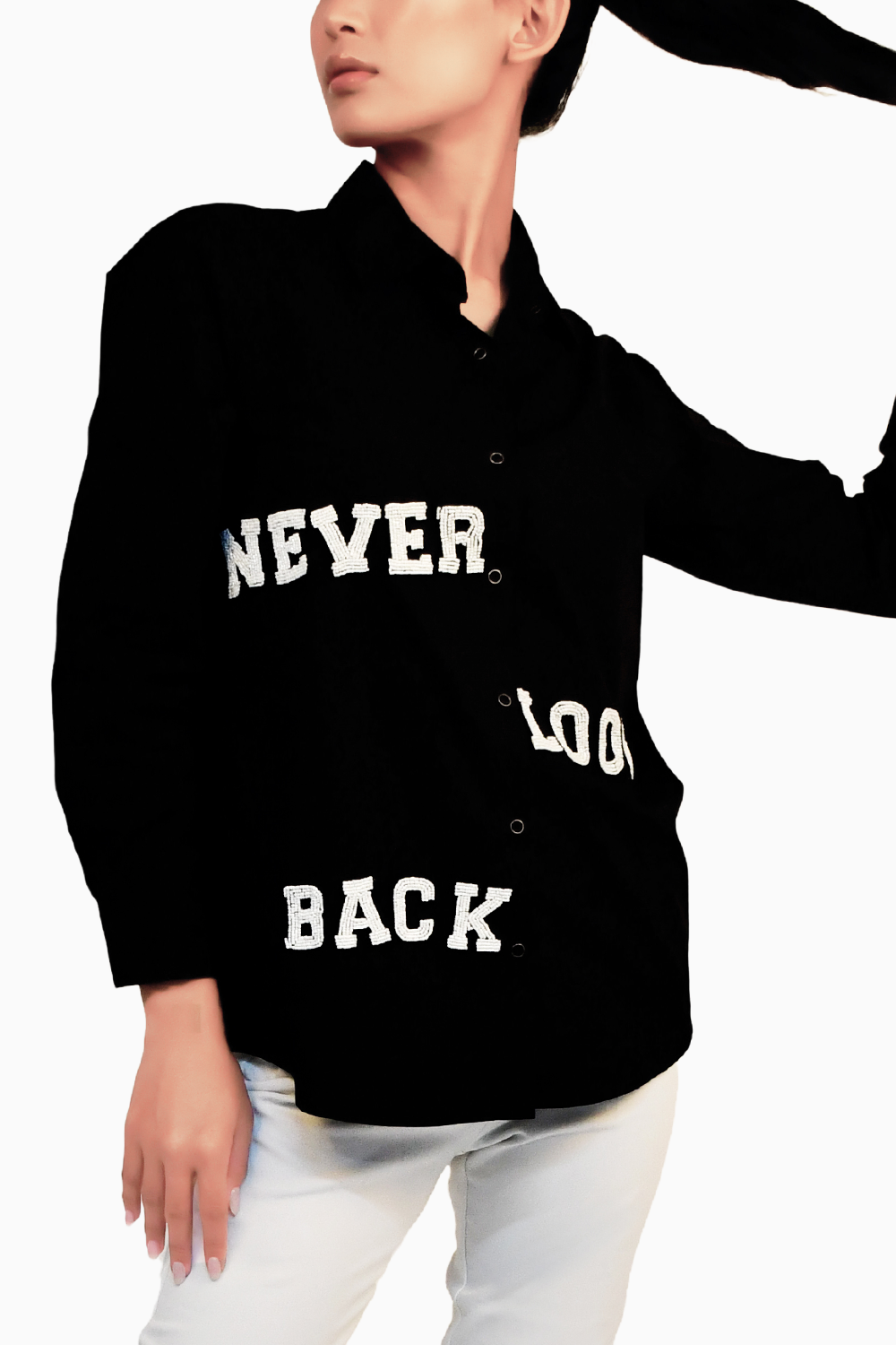 Black Cotton Shirt with Embroidery