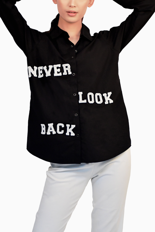 Black Cotton Shirt with Embroidery