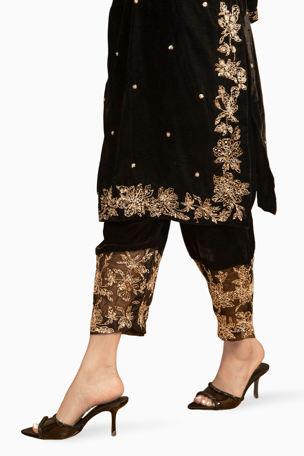 Black Embroidered Velvet Kurta Set