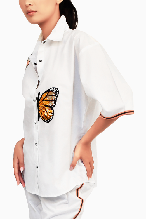 White Cotton Shirt with Butterfly Sequin