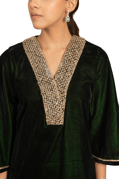 Bottle Green Silk Velvet Co-ord Set