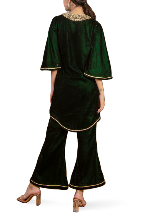Bottle Green Silk Velvet Co-ord Set