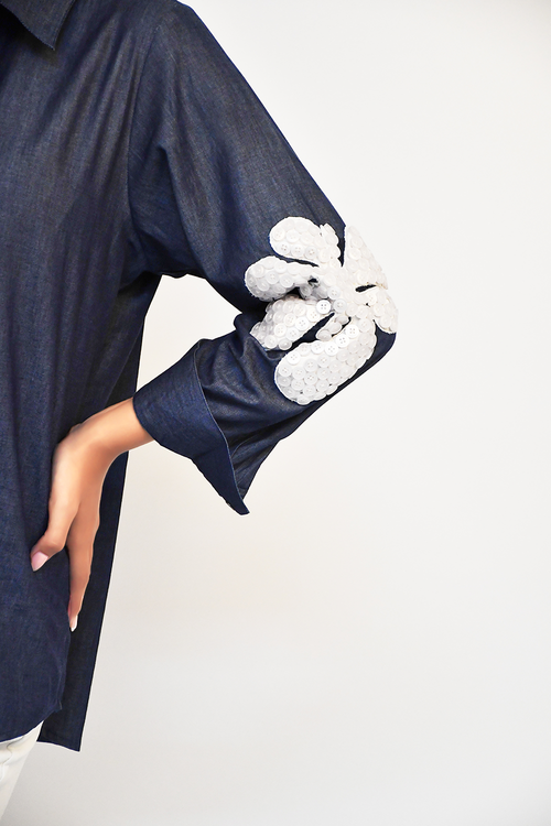 Blue Denim Shirt with Applique and Embroidery