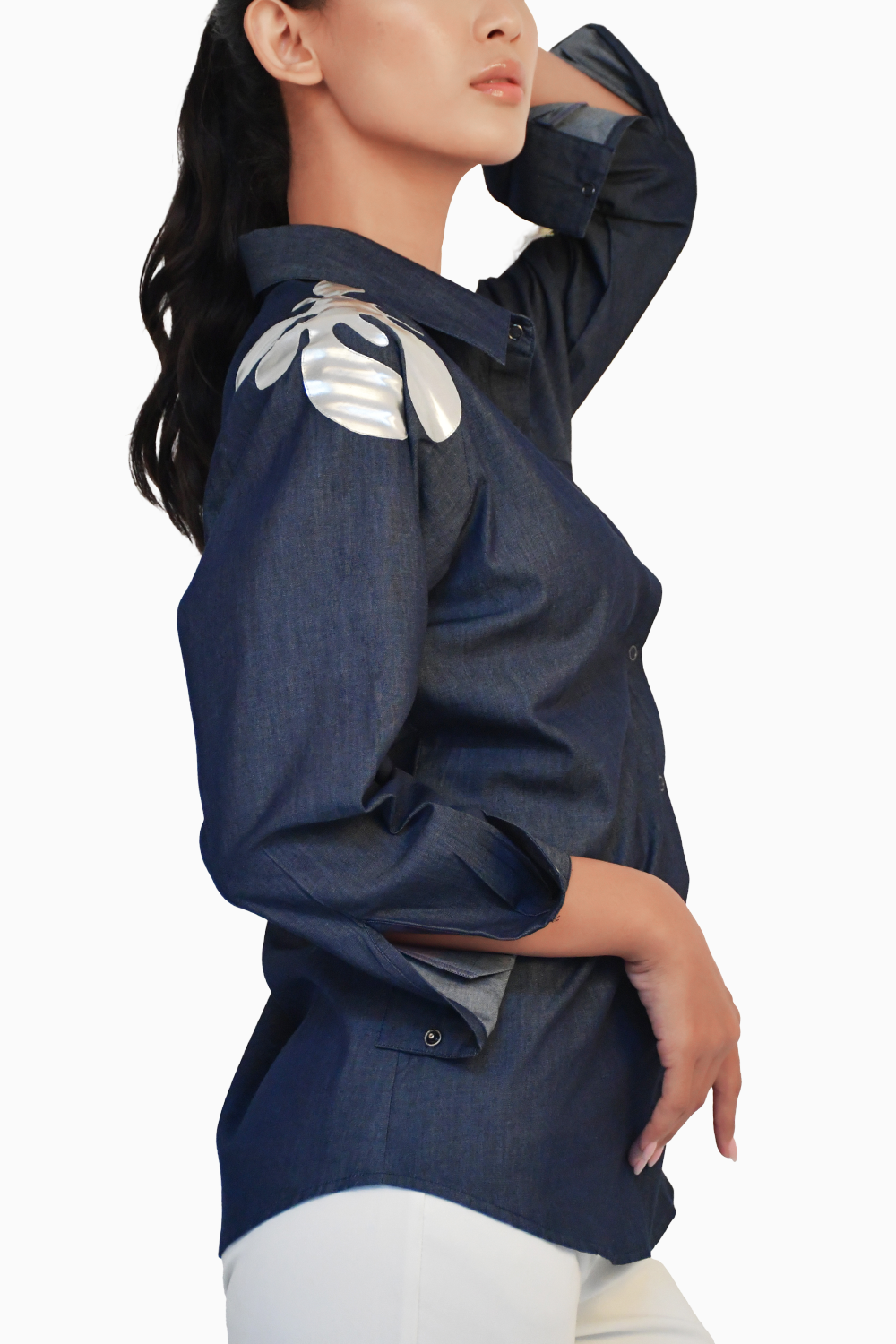 Blue Denim Shirt with Applique and Embroidery