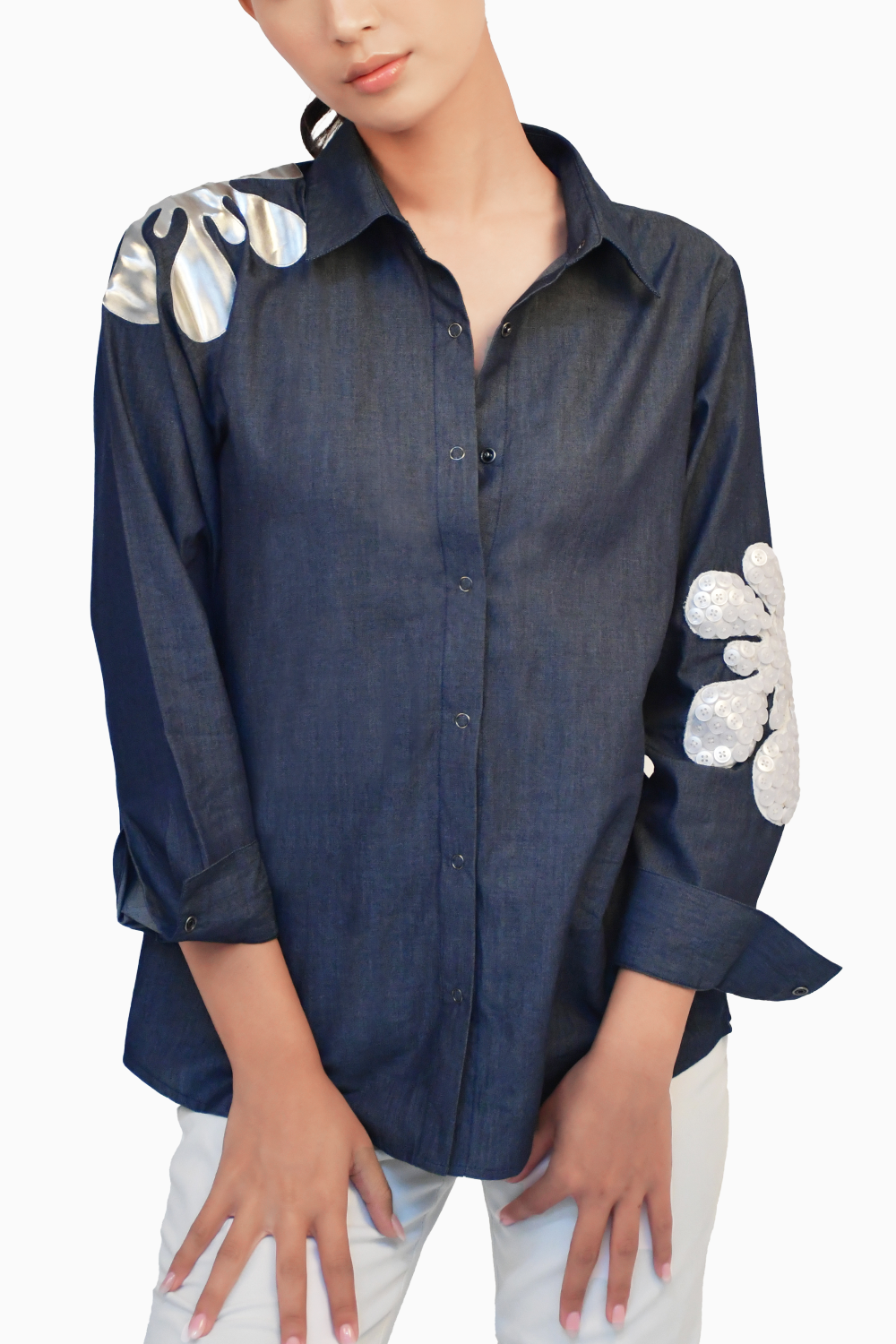 Blue Denim Shirt with Applique and Embroidery