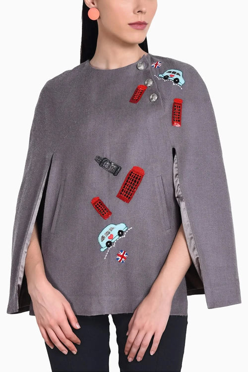 Cashmere Slits Open Grey Cape