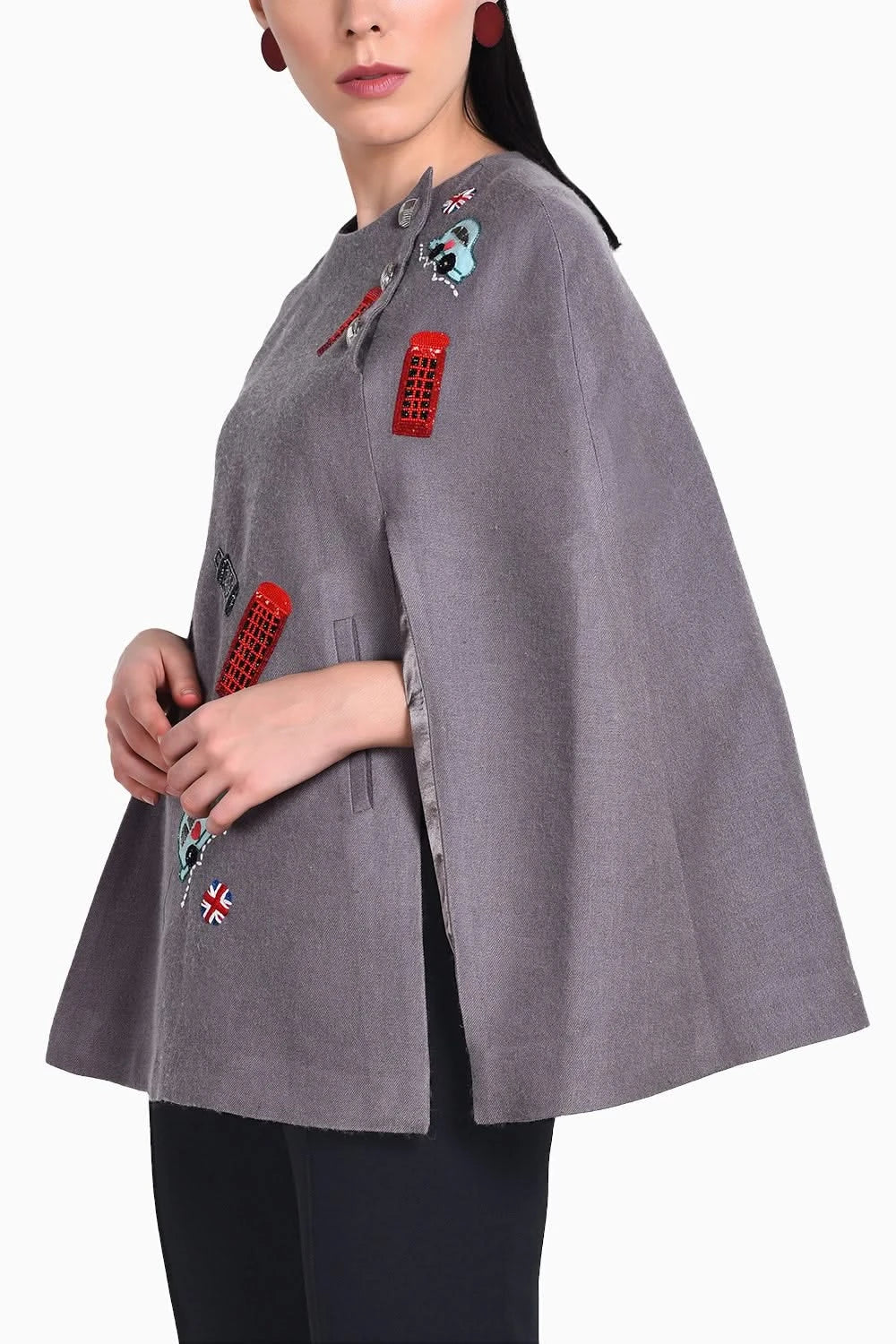 Cashmere Slits Open Grey Cape