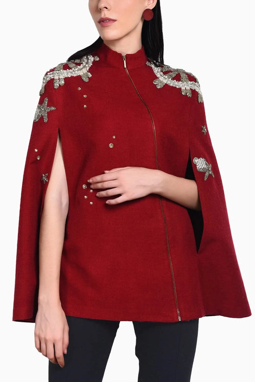 Red Maroon Cashmere Cape