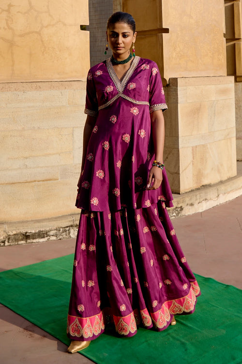 Purple Red Sharara Set