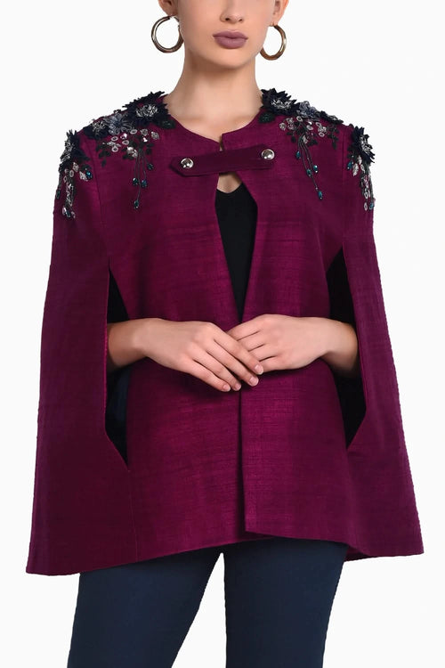 Wine  Raw Silk Cape