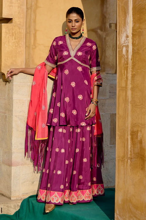 Purple Red Sharara Set