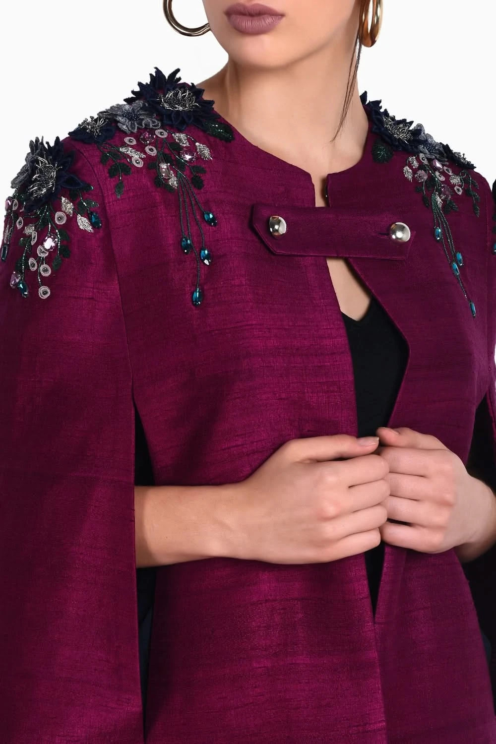 Wine  Raw Silk Cape