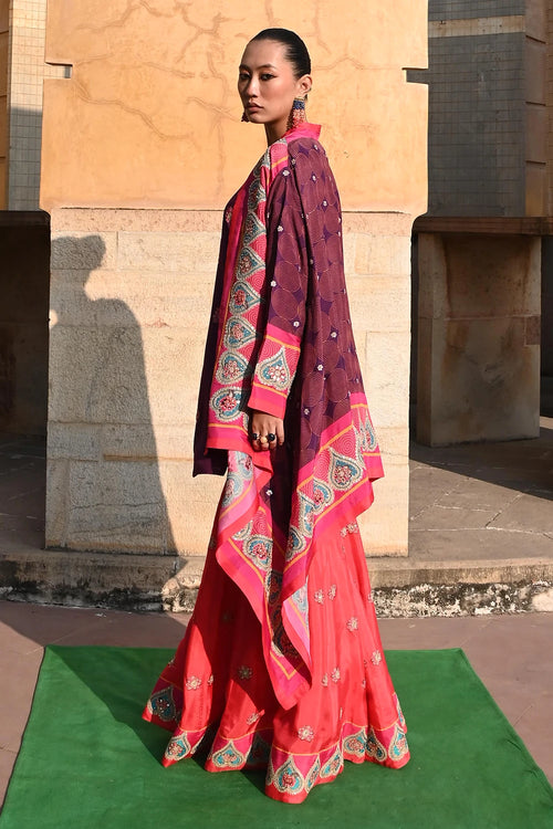 Purple Red Chintz Sharara Set