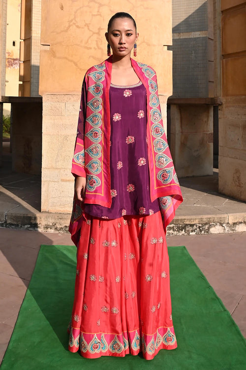 Purple Red Chintz Sharara Set