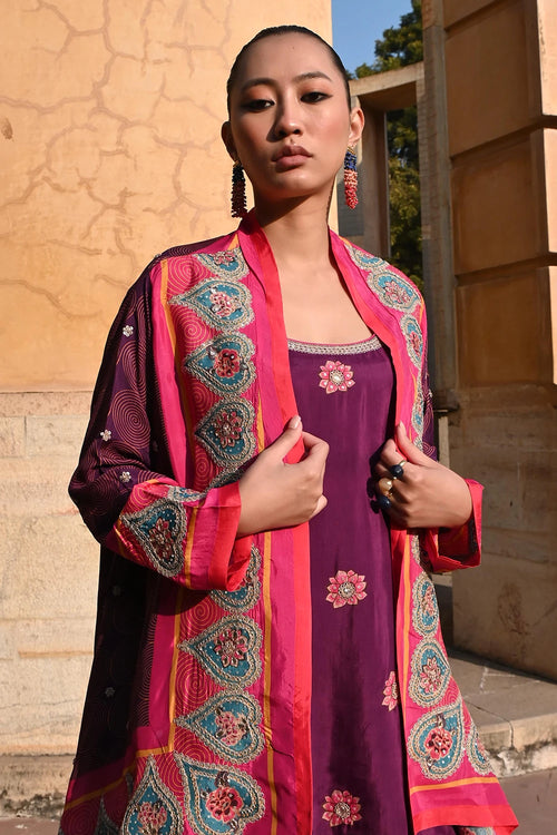 Purple Red Chintz Sharara Set