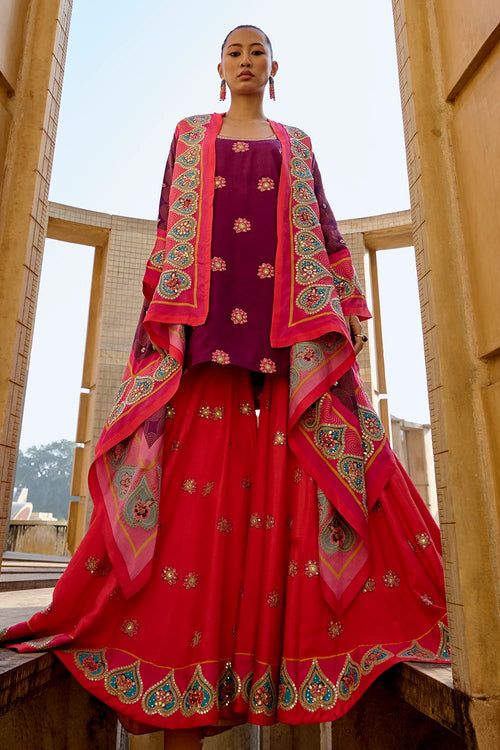 Purple Red Chintz Sharara Set