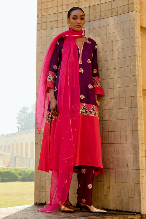 Purple Red Chintz Kurta Set
