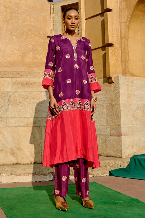 Purple Red Chintz Kurta Set