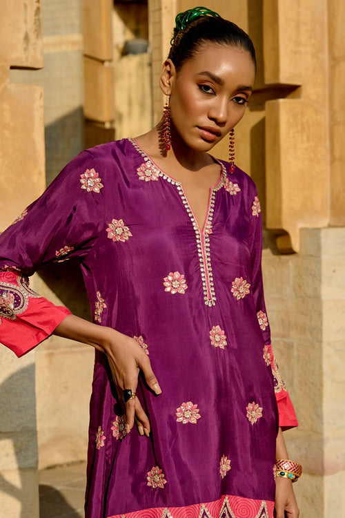 Purple Red Chintz Kurta Set