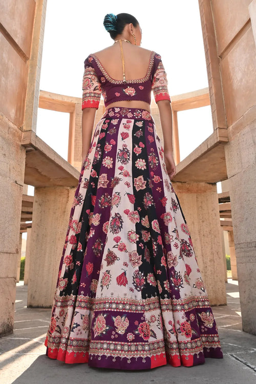 Chintz Ivory Purple Lehenga