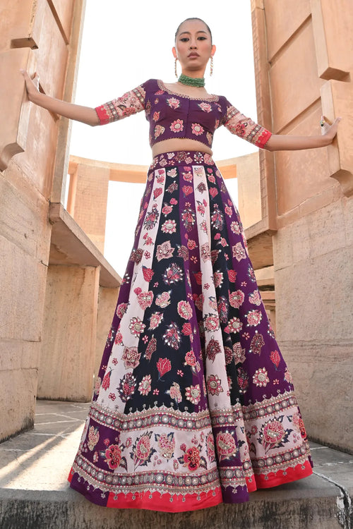 Chintz Ivory Purple Lehenga