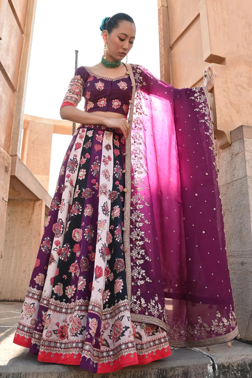 Chintz Ivory Purple Lehenga