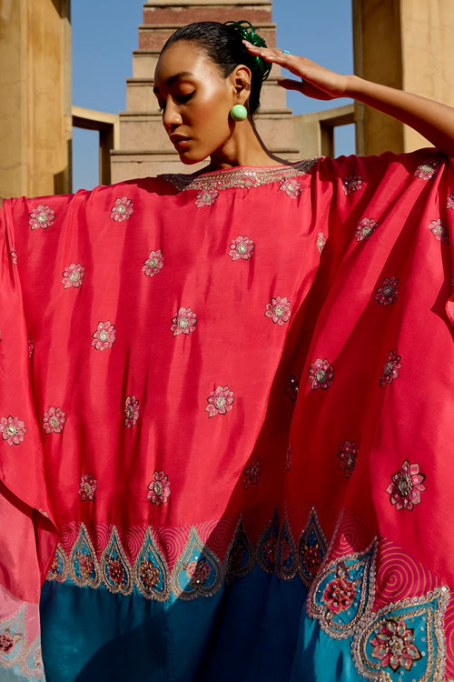 Red Aqua Chintz Kaftan Set