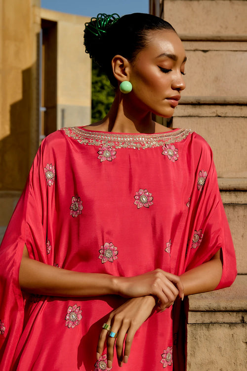 Red Aqua Chintz Kaftan Set