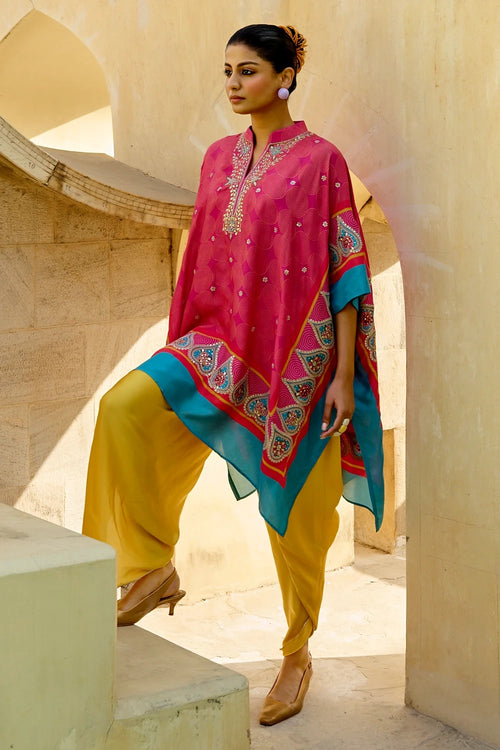 Fuschia Aqua Chintz Square Poncho Set