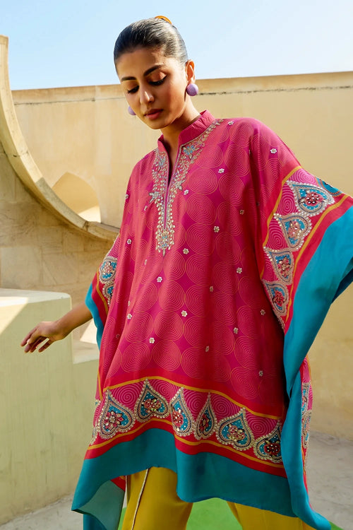 Fuschia Aqua Chintz Square Poncho Set