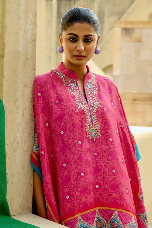 Fuschia Aqua Chintz Square Poncho Set