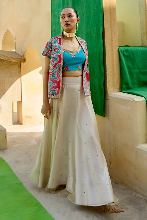 Ivory Aqua Chintz Skirt Set