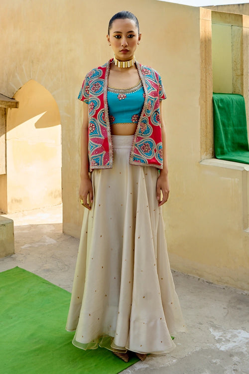 Ivory Aqua Chintz Skirt Set