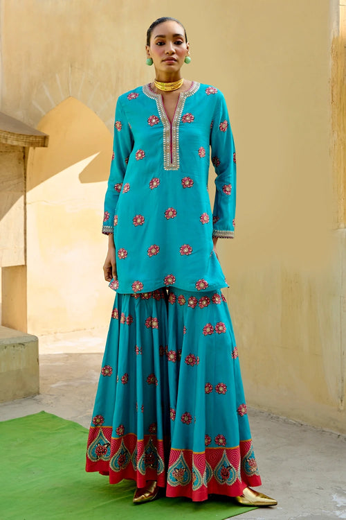 Aqua Chintz Sharara Set