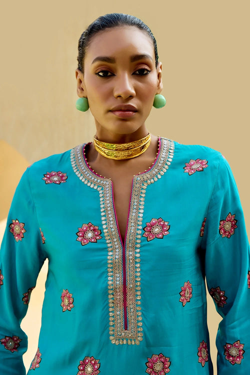 Aqua Chintz Sharara Set