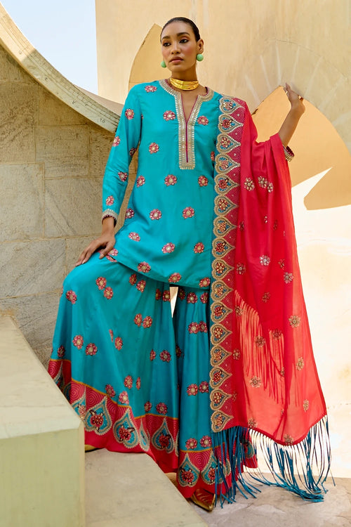 Aqua Chintz Sharara Set
