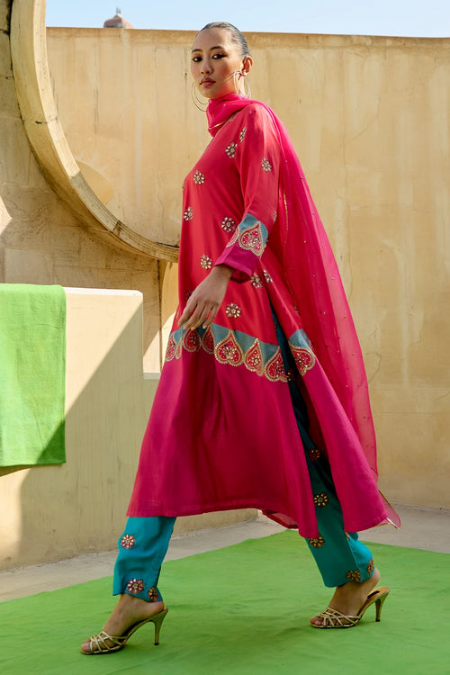 Red Pink Chintz Kurta Set