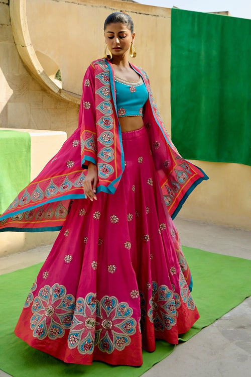 Fuschia Red Chintz Lehenga Set