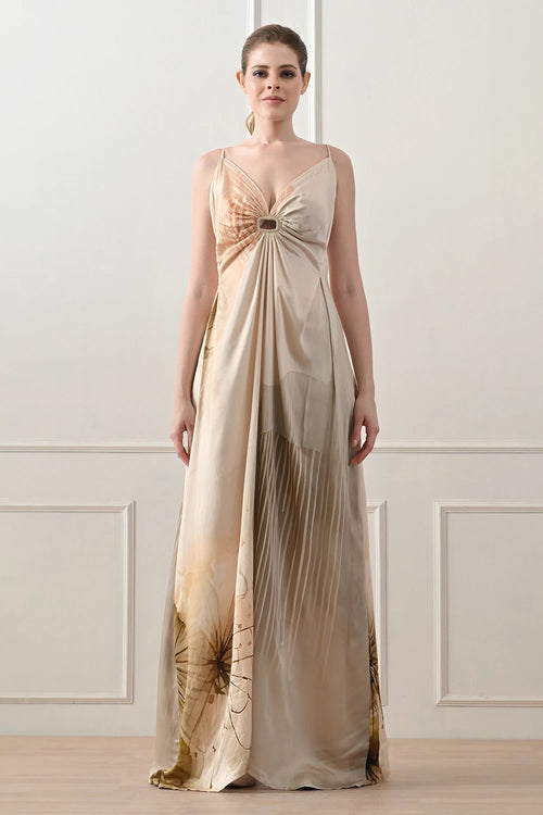 Beige Ombre Draped Gown