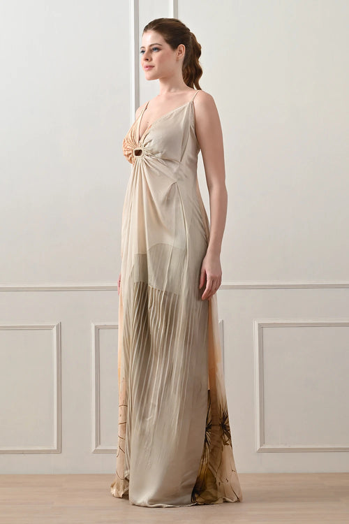 Beige Ombre Draped Gown