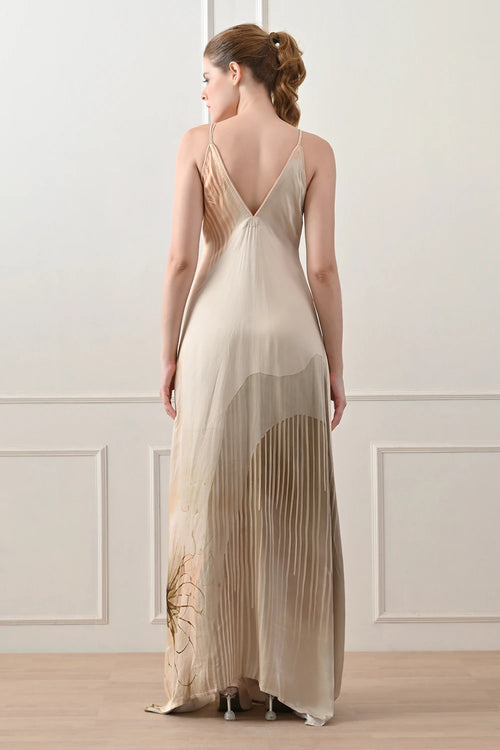 Beige Ombre Draped Gown