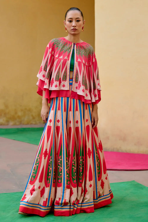 Kilim Ivory Red Lehenga Set