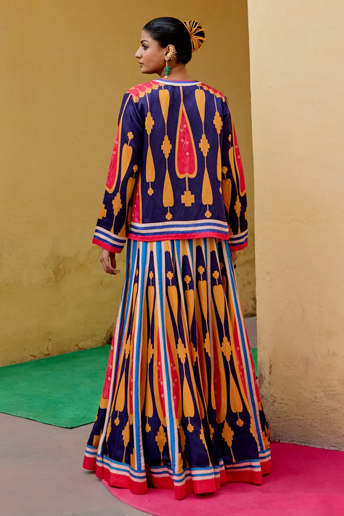 Kilim Blue Yellow Lehenga Set